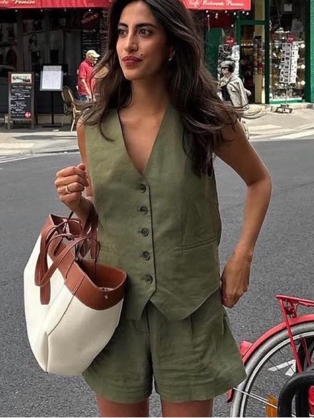 Zara Linen Blend Green Vest